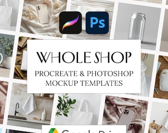 Plantillas de maquetas para Procreate y Photoshop, paquete completo para tiendas (descarga digital)