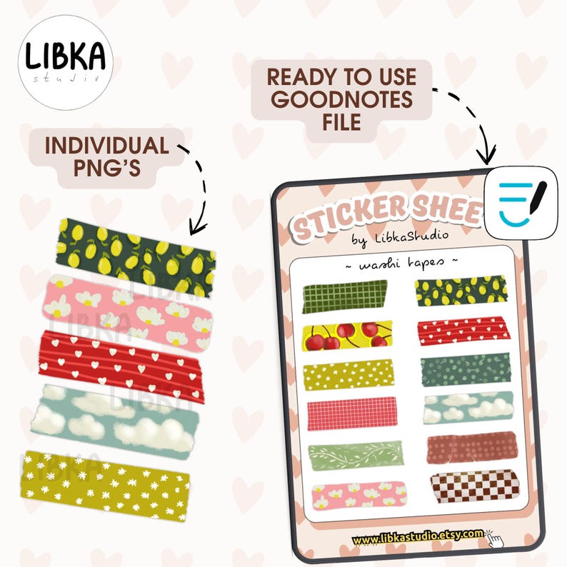 Goodnotes Washi Tape Cute PNG Digital Stickers, Tablet Planner Stickers ...