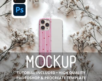 Minimalistic Phone Procreate Mockup: Marble & Flowers, Seamless Pattern (Procreate Template)