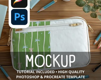 White Pencil Case Mockup: Seamless Pattern Showcase (PSD, Procreate)