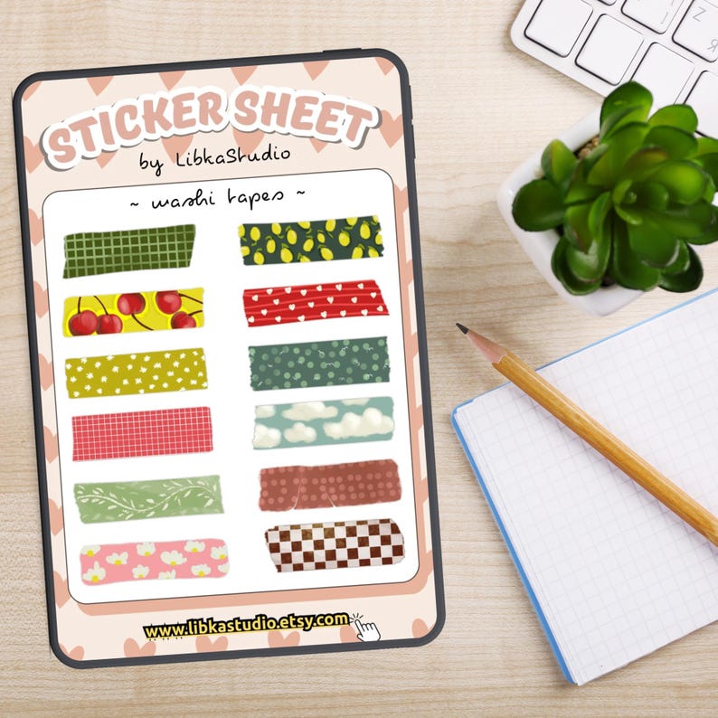 Goodnotes Washi Tape Cute PNG Digital Stickers, Tablet Planner Stickers ...