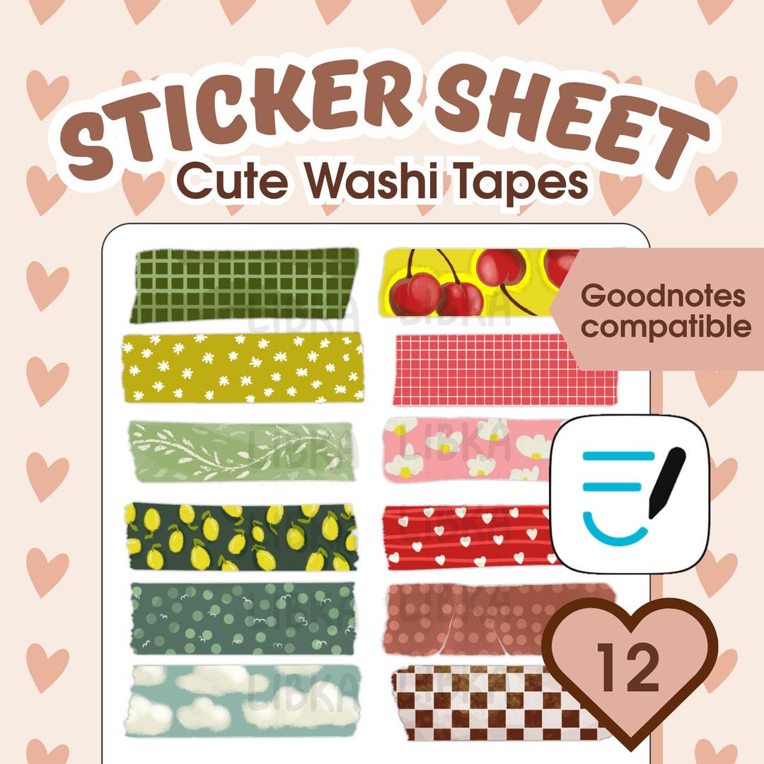 Goodnotes Washi Tape Cute PNG Digital Stickers, Tablet Planner Stickers ...