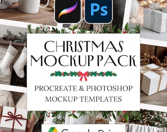 Pacchetto di 27 mockup natalizi, modelli senza soluzione di continuità per Procreate e Photoshop