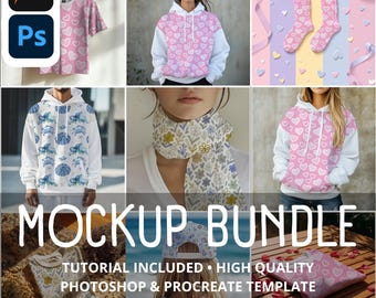15 Clothes Mockups Bundle: Procreate & Photoshop (PSD), T-Shirts, Hoodies, Hat, Socks, Scarf, Sneakers