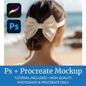 Modello di papillon per capelli per Procreate e Photoshop, modello di motivo senza soluzione di continuità, vetrina per carta digitale, foto di prodotto PSD Procreate
