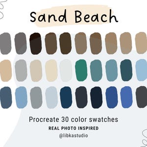Muestras de Procreate en tonos oscuros arena, paleta de colores con códigos HEX, iPad, 30 muestras de Procreate Art, paleta digital