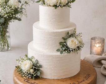 Solid oak wedding cake stand with resin filled lettering made in a joinery shop in south wales