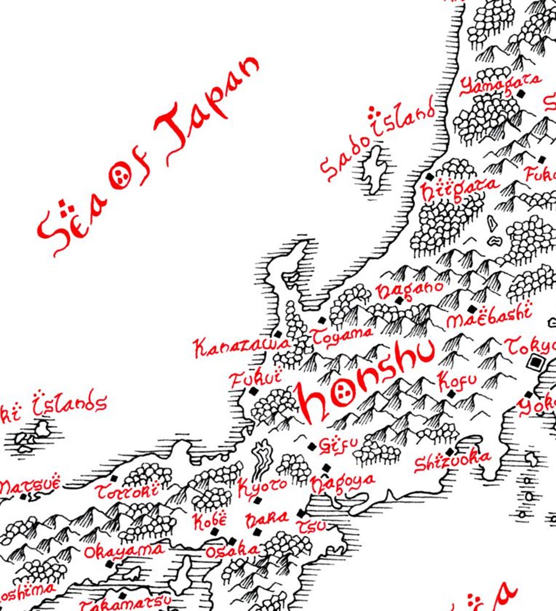 Map of Japan Hand Drawn Tolkien Style Map Artwork - Etsy