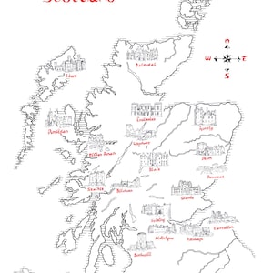 Map of the Castles of Scotland Hand Drawn Tolkien Style Artwork