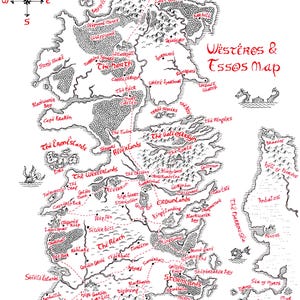 Map of Westeros & Essos Hand Drawn Tolkien Style Map Artwork