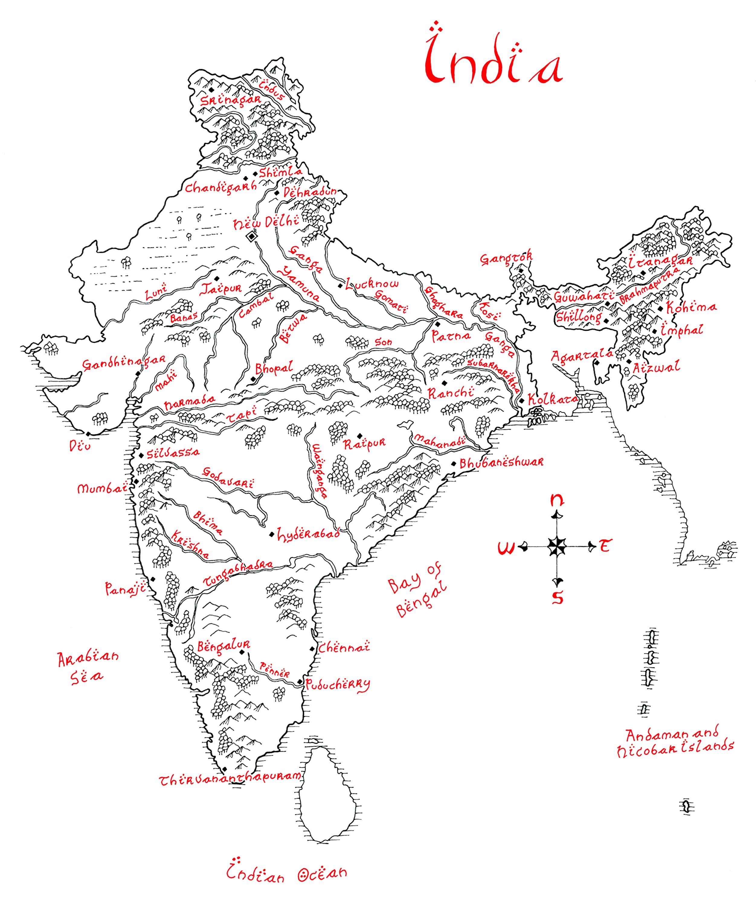 Map of India Hand Drawn Tolkien Style Map Artwork - Etsy