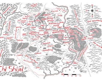 手描きトールキン風の地図アートワーク、ホビット庄の地図 - Etsy 日本