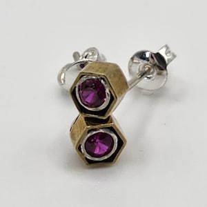Pink Ruby Honeycomb Stud Earrings