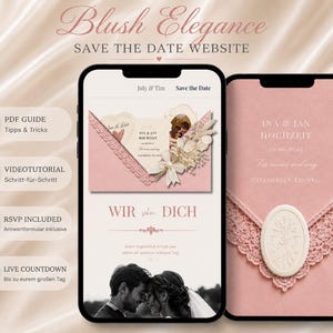 Vintage Rose Save the Date Website Canva Vorlage Digitale Hochzeitseinladung RSVP Countdown Google Sheets Video Tutorial Deutsch Download
