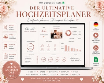 Bestseller Hochzeitsplaner Google Sheets Hochzeit Budget Tracker Gästeliste Sitzplan Checkliste Timeline Digitaler Wedding Planner german