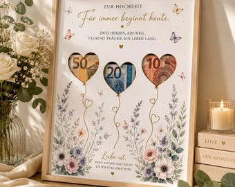 Póster digital de regalo de boda con forma de corazón para recortar, regalo de boda para novios, descarga instantánea PNG y PDF A2 A3 A4 A5