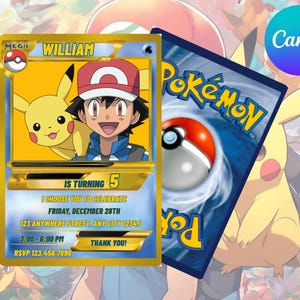 Invito di compleanno Pokemon download istantaneo invito digitale invito a tema carta Pokémon per festa di compleanno pokecard pikachu