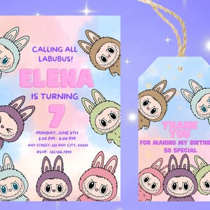 Invito di compleanno Labubu modificabile / Invito di compleanno per ragazza e ragazzo Pop Mart Modello modificabile / Download digitale