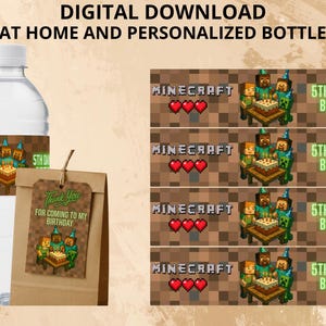 Etichetta per bottiglia d'acqua Minecraft Bomboniere stampabili personalizzate DOWNLOAD DIGITALE