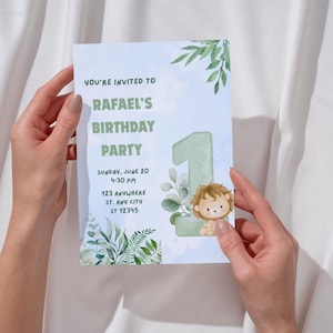 Party Animals Birthday Invitation, Safari Birthday Party Invitation, Wild One Animals Invitation, 1st Birthday Boy,edit on canva