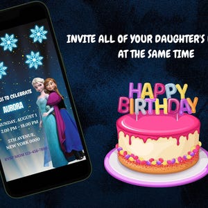 Invito elettronico Frozen Invito di compleanno Frozen Invito digitale per bambini Elsa Invito mobile Anna Party Invito MODIFICABILE digitale