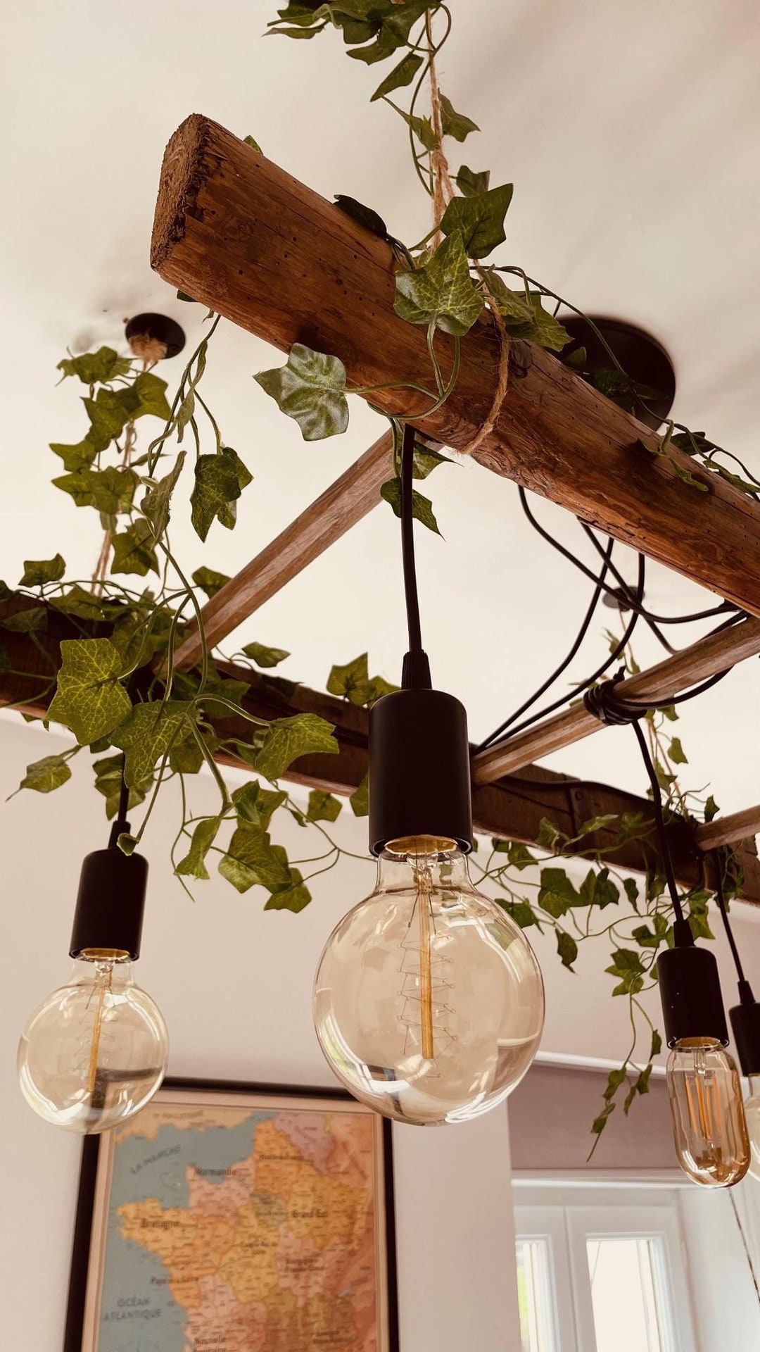 Rustic Ladder Pendant Light With 5 Lights Vintage Wooden Beam Pendant ...