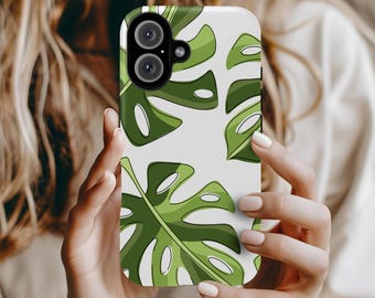 Funda para teléfono Monstera, funda para iPhone con hojas tropicales, regalo estético para amantes de las plantas, funda botánica verde, funda Nature para iPhone 16 15 14 13 12 Pro Max