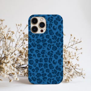 Navy Blue Leopard Print Phone Case, Cheetah Print, Animal Print Cover, Collage Phone Case, iPhone 16 15 14 13 12 11, Samsung S24 23 22 21