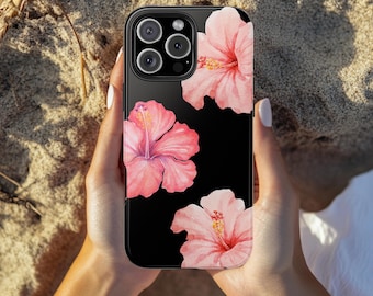 Funda de hibisco rosa, funda de flores silvestres de verano, funda con flores tropicales, iPhone 16, 15, 14, 13, 12 y 11 Pro Max, Samsung y Google Pixel