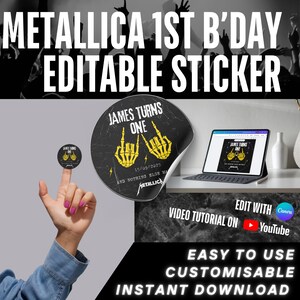Metallica First Birthday Sticker Digital Download / METALLICA ONE STICKER