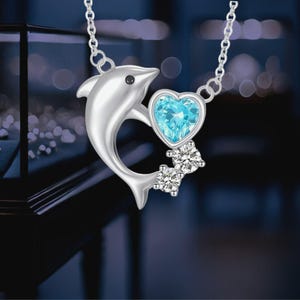 Dolphin Heart Necklace For Women 925 Dolphin Jewelry Crystal Heart Pendant Necklace