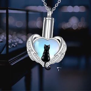 Cat Love Heart Urn Necklace For Ashes 925 Silver Keepsake Memorial Jewelry Pendant Necklace