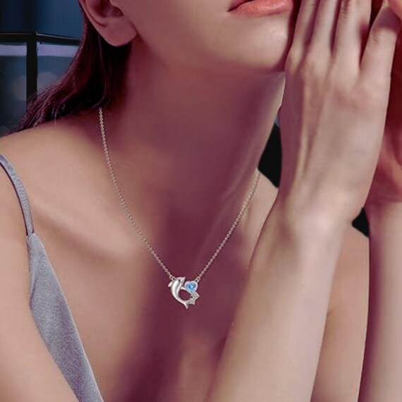 INFINIONLY Collana Cuore Con Delfino E Zirconi In Argento 925, Catena 45cm, Gioiello Elegante Per Donna E Ragazza