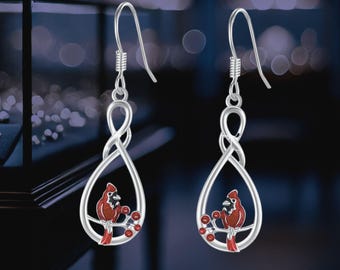 DAYLINLOVE Orecchini A Cuffia Cardinale Rosso In Argento 925 - Gioiello Ipoallergenico Con Fiore, Regalo Per Donna