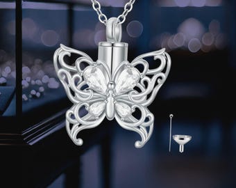 Butterfly Urn Necklace For Ashes 925 Silver Keepsake Memorial Jewelry Pendant Necklace For Women