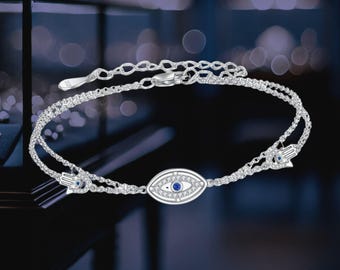 スターリングシルバーのハムサ・イーヴィルアイブレスレット：調節可能 