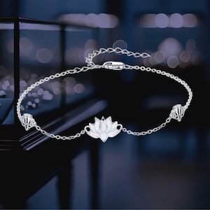 Lotus Flower Chain Bracelet For Women Girls 925 Silver Lotus Bracelet Jewelry