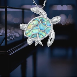 Turtle Necklace 925 Sterling Silver Opal Ocean Sea Turtle Starfish Jewelry Pendant Necklace For Women
