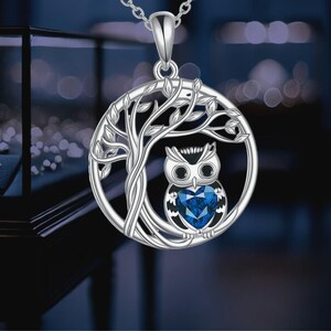 Tree of Life Owl Necklace For Women 925 Silver Owl Jewelry Round Tree of Life Pendant Necklace