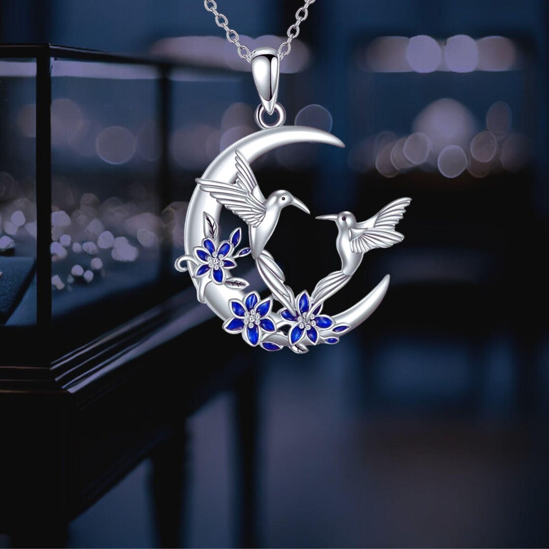 Hummingbird Moon Flower Necklace for Women 925 Sterling Silver - Etsy