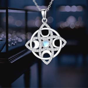 Witches Knot Necklace 925 Silver Celtic Knot Moonstone Wiccan Jewelry Pendant Necklace For Women