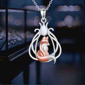 Cute Fox Necklace For Women 925 Fox Opal Jewelry Animal Pendant Necklace