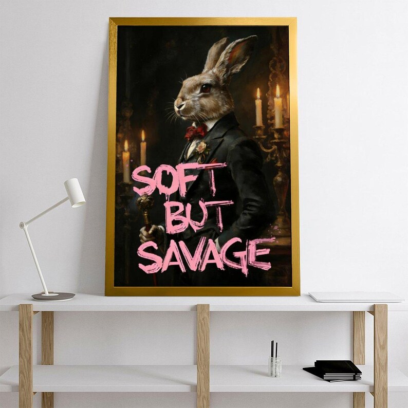 Vintage Bunny Portrait, Soft but Savage Quote Wall Art Print - Etsy