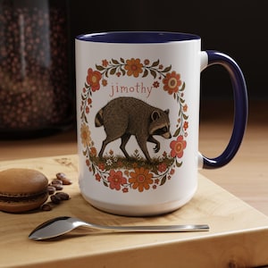 Jimothy the Raccoon Accent Mug Retro Cottagecore Raccoon Coffee Mug Cute Woodland Mug Funny Raccoon Gift Vintage Floral Mug 11oz & 15oz