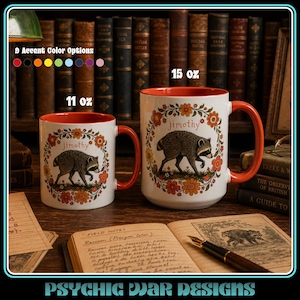 Jimothy the Raccoon Accent Mug Retro Cottagecore Raccoon Coffee Mug Cute Woodland Mug Funny Raccoon Gift Vintage Floral Mug 11oz & 15oz