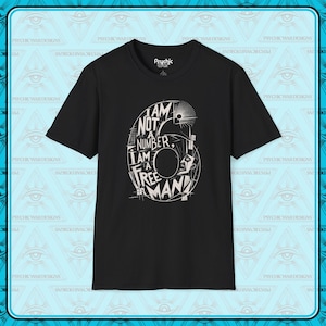 The Prisoner T-Shirt  I Am Not A Number I Am A Free Man Shirt Number 6 Tee Dystopian Brutalist British TV Crime Thriller Classic Retro