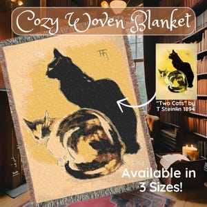 Two Cats Woven Throw Blanket l Art Tapestry Steinlen Cozy Decor Crazy Cat Gift Art Blanket Feline Birthday Gift For Her Him Cottagecore Goth