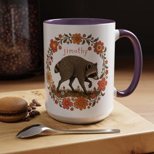Jimothy the Raccoon Accent Mug Retro Cottagecore Raccoon Coffee Mug Cute Woodland Mug Funny Raccoon Gift Vintage Floral Mug 11oz & 15oz