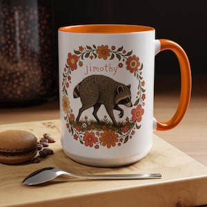 Jimothy the Raccoon Accent Mug Retro Cottagecore Raccoon Coffee Mug Cute Woodland Mug Funny Raccoon Gift Vintage Floral Mug 11oz & 15oz