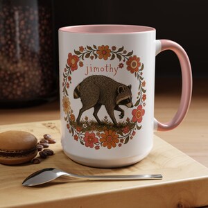Jimothy the Raccoon Accent Mug Retro Cottagecore Raccoon Coffee Mug Cute Woodland Mug Funny Raccoon Gift Vintage Floral Mug 11oz & 15oz
